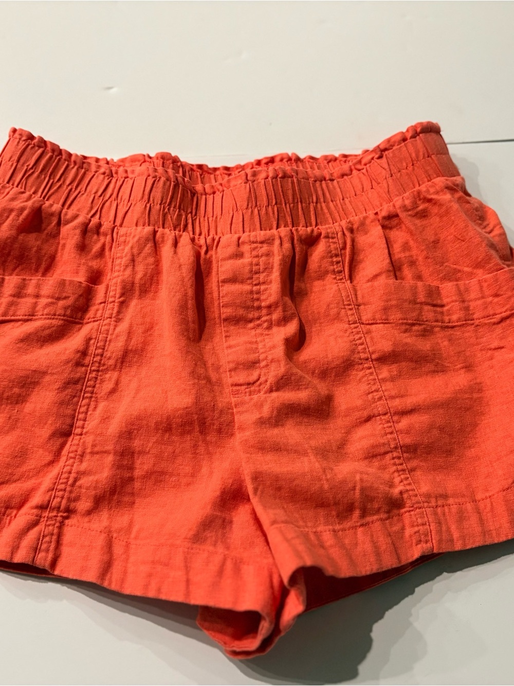 Women's Elastic-Waist Orange Linen Blend Shorts from A New Day size Large